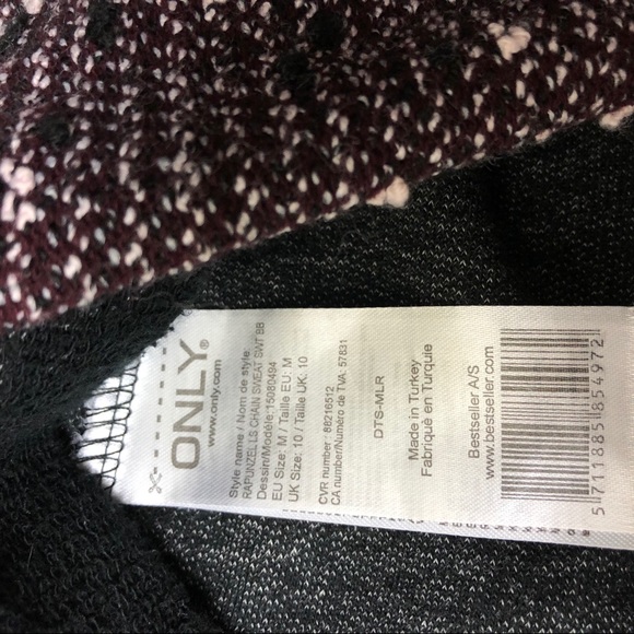 ONLY Black/Maroon Textured Raglan Sweatshirt Size M - Picture 12 of 13